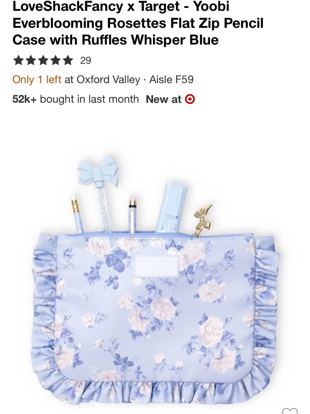 LoveShackFancy x Yoobi Blue Coquette ruffle pencil case